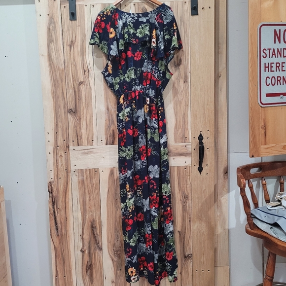 Swak Floral Multicolor Tropical Maxi Wrap Dress Womens 3x Ruffle Flowy Sleeve - Picture 2 of 7